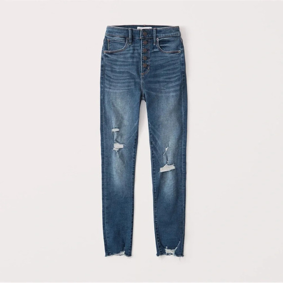 Abercrombie & Fitch The Super Skinny Ankle Distressed High Rise Jeans Size 33 - Picture 1 of 8